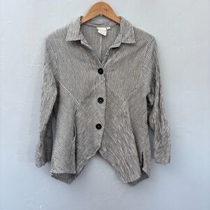 Mill Valley Clothing Company Hobo Shirt Women Size XS Gray White Stripe Linen